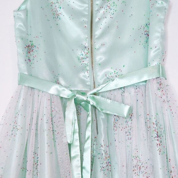 American Princess Mint Green Sleeveless Glitter Dress With Gem Neckline Size 8 - Picture 6 of 7